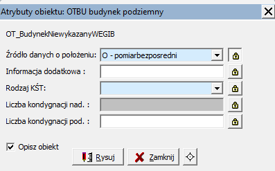 Widok okna: Atrybuty obiektu: OTBU budynek podziemny Widok okna: Atrybuty obiektu: OTBU budynek podziemny
