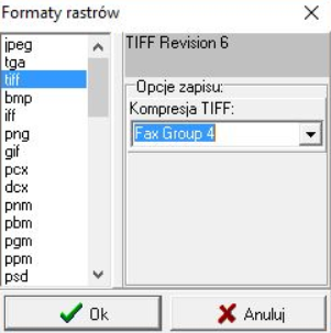 Widok okna 'Formaty rastrów'