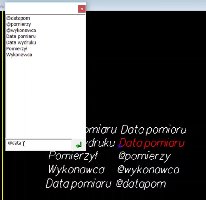 Widok okna do wprowadzenia tekstu pieczątki