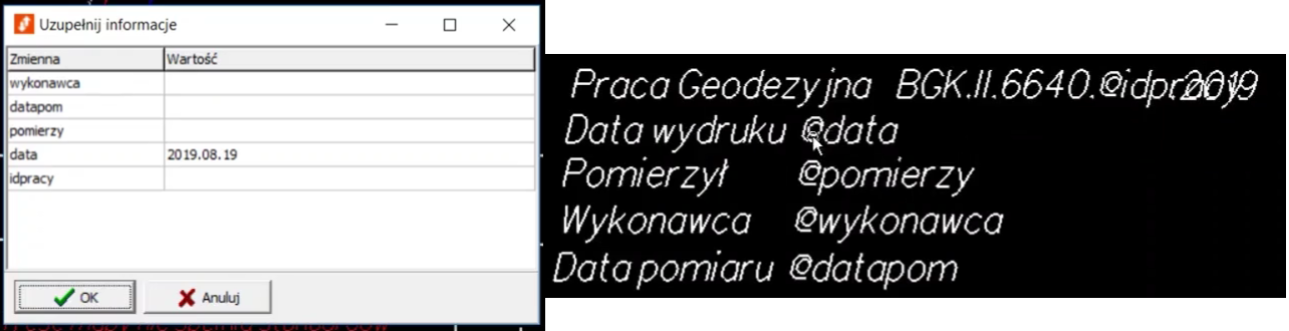Widok okna do wprowadzenia informacji i pieczątki