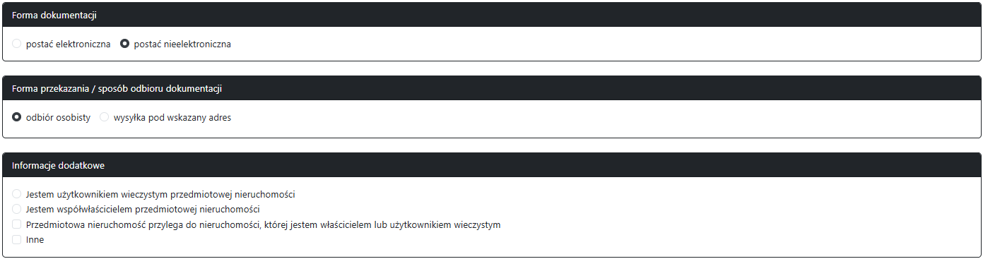 Widok części wniosku o zakup działki