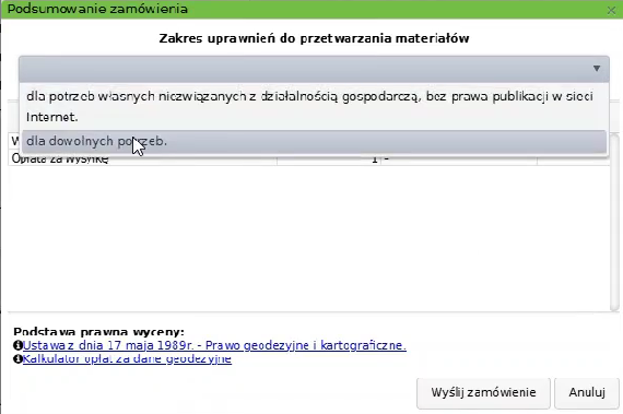 Widok okna podsumowania zamówienia