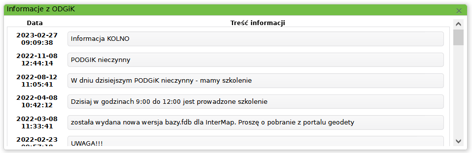 Widok okna z wyświetlonymi informacjami z Ośrodka Widok okna z wyświetlonymi informacjami z Ośrodka
