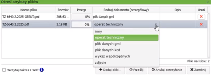 Widok okna określania atrybutów plików Widok okna określania atrybutów plików