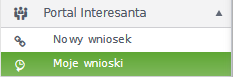 Widok opcji modułu portalu interesanta z zaznaczonym polem: Moje wnioski