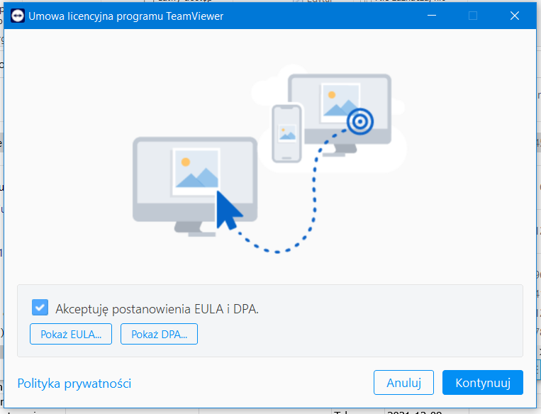 okno z umową licencyjną