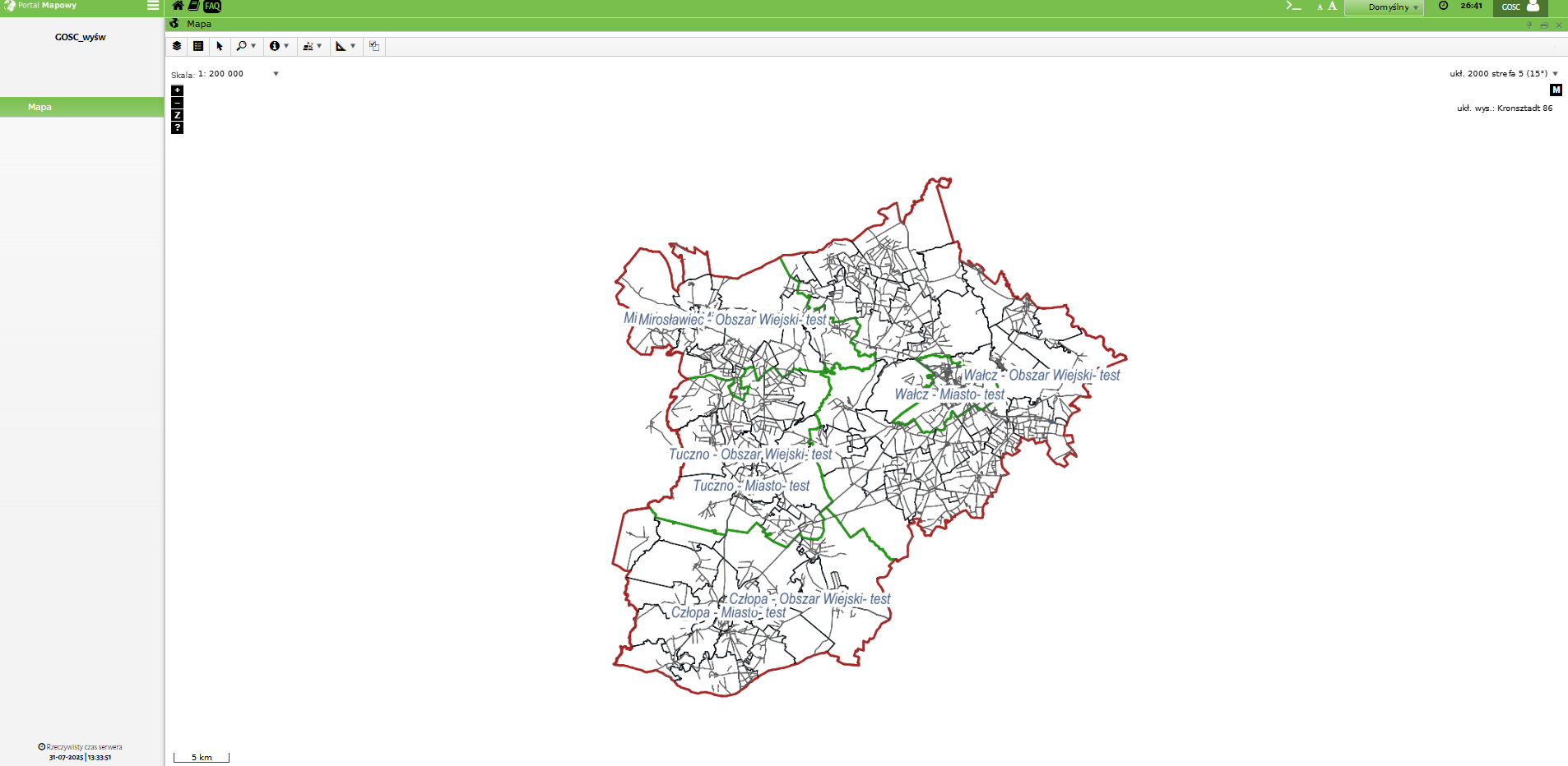 Widok okna przeglądarki z uruchomionym portalem mapowym Widok okna przeglądarki z uruchomionym portalem mapowym