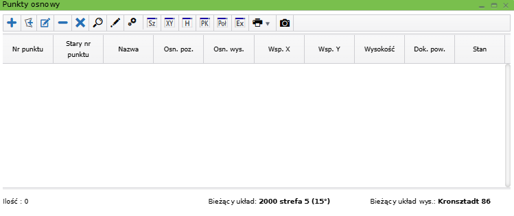 Widok okna punktów osnowy Widok okna punktów osnowy