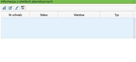 Widok okna informacji o strefach planistycznych Widok okna informacji o strefach planistycznych